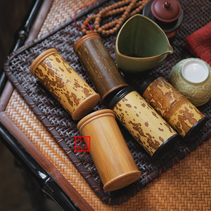 Baoming Bamboo And Wood Natural Bamboo Screw Top Tea Caddy <b>Mini</b> Portable Airtight Pu Erh Tea Box Wooden Jar - Product Image 2