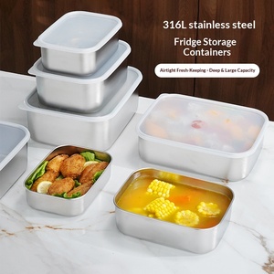 316ステンレス鋼製食品保存容器 蓋付き 積み重ね可能 漏れ防止 キッチン冷蔵庫冷凍庫 ピクニックミールプレップボックスオーガナイザー - Product Image 1