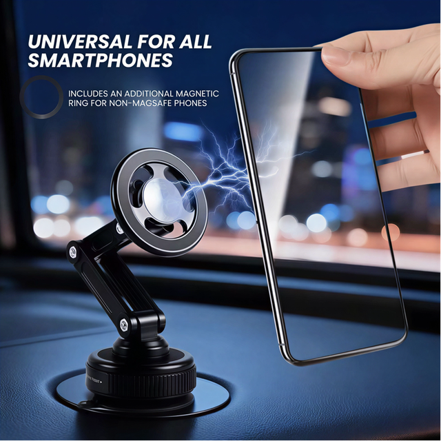Universal Vacuum Suction Cup Magnetic Car Phone Holder Foldable 360 Rotation Mount Black Desktop Bedroom Bathroom Glass