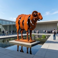 Escultura de Oveja Segmentada de Acero Corten con Patina de Óxido, Tallada con Láser, Hueca, para Hoteles y Resorts, Venta al por Mayor