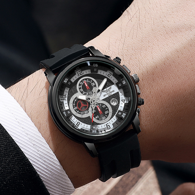Factory New Men's Alloy Multifunctional Calendar Silicone Quartz Watch with Glass Dial Pointer Display In-Stock