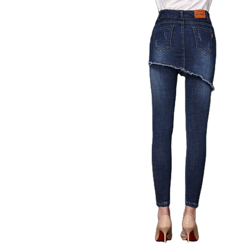 Kadın kot kot etek pantolon artı boyutu orta bel uzun dar kot streç pamuklu Denim Culottes pantolon Calsa E980 15% kapalı