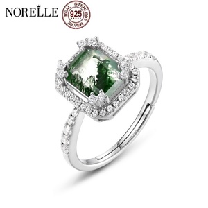 <span class=keywords><strong>Anello</strong></span> Norelle in Agata Verde con Taglio <span class=keywords><strong>Smeraldo</strong></span>, <span class=keywords><strong>Argento</strong></span> Sterling 925, Gioiello Unico con Moissanite, Regalo Perfetto - Product Image 1