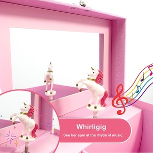 Carillon musicale a manovella personalizzato Yiyu con ballerina, scatola portagioie musicale ecologica rosa unicorno con specchio, regalo per ragazze - Product Image 4