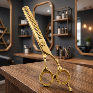 Ciseaux à effiler manuels en acier inoxydable or rose à long manche, ciseaux de coiffure droits pour salon, ciseaux de barbier pour le coiffage - Product Image 2