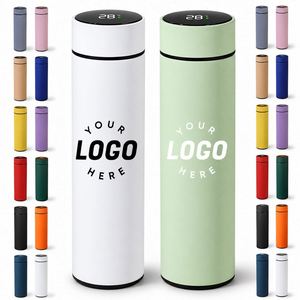 Bouteille d'eau en acier inoxydable à double paroi de 500 ml, isolée sous vide avec affichage de la température LED intelligent, pour cadeaux d'affaires - Product Image 1