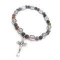 Natural Agate Cross <b>Beads</b> <b>Bracelet</b> Unisex Jewelry Gift RB-125 - Product Image 1
