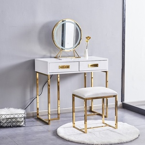 Table de toilette luxueuse en bois massif avec miroir et tiroir, ensemble de coiffeuse professionnelle moderne en métal YIFAN - Product Image 5