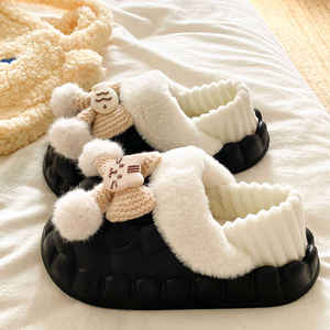 Evergreen Open Toe Half-<b>Slipper</b> for Women's Autumn/Winter <b>Thick</b>-<b>Soled</b> Double-Layer Wool Cotton Anti-Slippery <b>Slippers</b> - Product Image 6