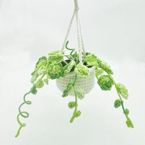 Hecho a mano de algodón colgante de ganchillo flores en maceta accesorios de plantas artificiales regalo colgante Auto coche espejo retrovisor Decoración - Product Image 5