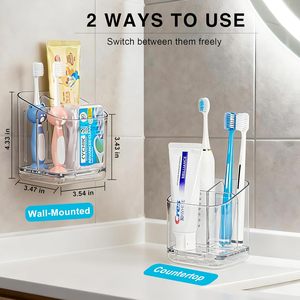 Soporte para cepillos de dientes de baño mejorado con 3 ranuras, desmontable, de pared, con drenaje para encimera, para blanqueamiento dental y pasta de dientes eléctrica - Product Image 2