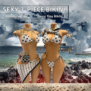 Conjunto de Bikini Sexy con Estampado de Puntos, 3 Piezas, Traje de Baño para Mujer, Top Halter Triangular con Pareo a Juego, para Playa o Resort - Product Image 2