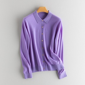 Cárdigan Ligero de Cachemira 100% Pura para Mujer, Personalizado, OEM, Color Sólido, Manga Larga, Cuello Polo, Top Básico de Cachemira para Primavera y Otoño - Product Image 1