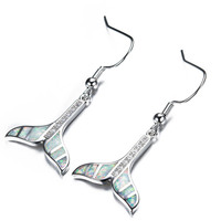 Boucles d'oreilles queue de baleine en argent sterling 925 massif avec opale blanche, bijoux en argent