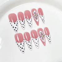 TSZS Faux Ongles à Presser Faits Main Longs Stiletto French avec Breloques 3D Papillon Fleur Métalliques Réutilisables Vente en Gros