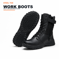 Bottes de sécurité tactiques à embout d'acier, antidérapantes, montantes, avec fermeture éclair latérale, à lacets, en cuir microfibre et maille, semelle extérieure en caoutchouc, usage industriel