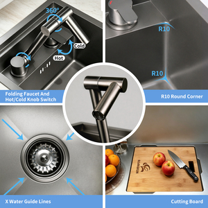 Évier de cuisine léger à cuve unique en acier inoxydable SUS304 GR RV avec robinet pliable pour caravane, <span class=keywords><strong>camping</strong></span>-<span class=keywords><strong>car</strong></span>, autocaravane, certifié CUPC - Product Image 2