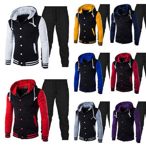 Özel Logo spor setleri erkekler klasik beyzbol Hoodies ve pantolon koşu giyim Patchwork tişörtü spor seti - Product Image 4
