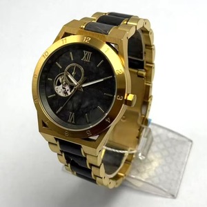 Reloj de Pulsera Mecánico Open Heart Skeleton con Caja de Acero Inoxidable y Mármol, Esfera de Piedra Oscura, Bisel con Números Romanos, Diseño 2025 - Product Image 5
