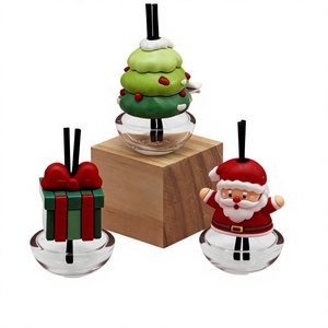 Christmas Tree Shape Car Air Freshener Empty Glass Bottle <b>With</b> Plastic Top And Black <b>Stick</b> For Home Fragrance - Product Image 4