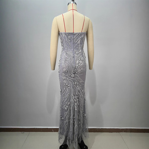 Bettergirl Abito Lungo <span class=keywords><strong>Grigio</strong></span> di Alta Qualità 2026, Sexy con Scollo a V, Perle e Strass, <span class=keywords><strong>Aderente</strong></span>, per Nightclub, Banchetti di Lusso ed Eleganza - Product Image 4