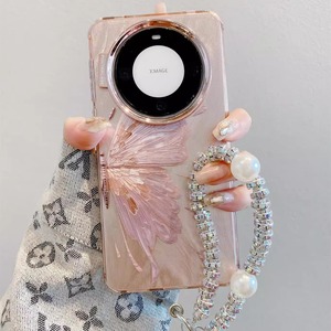 <span class=keywords><strong>Coque</strong></span> de téléphone portable en gaze <span class=keywords><strong>rose</strong></span> demi papillon pour <span class=keywords><strong>Huawei</strong></span> Mate 60 Pro Mate 40 P70 P50 avec lanière incluse - Product Image 1