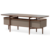 Bureau de direction en bois massif de luxe italien, recouvert de cuir, avec armoire de rangement latérale pour bureau à domicile
