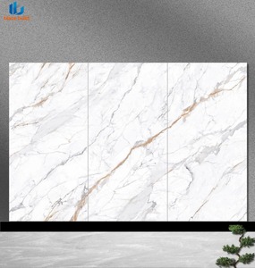 Nouvelle Arrivée - Dalle <span class=keywords><strong>en</strong></span> Pierre Frittée Polie CARRARA GOLD 1600x3200x12mm, Aspect Marbre Noir, Antidérapante et Résistante aux Acides - Product Image 1