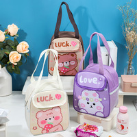 Sac isotherme réutilisable pour le déjeuner des enfants, motif dessin animé mignon, grande capacité, avec couvercle rabattable, en tissu Oxford, portable