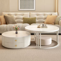 Table basse en dalle de roche style crème, nouveau modèle 2025, luxe léger, sensation haut de gamme, idéale pour salon, extensible