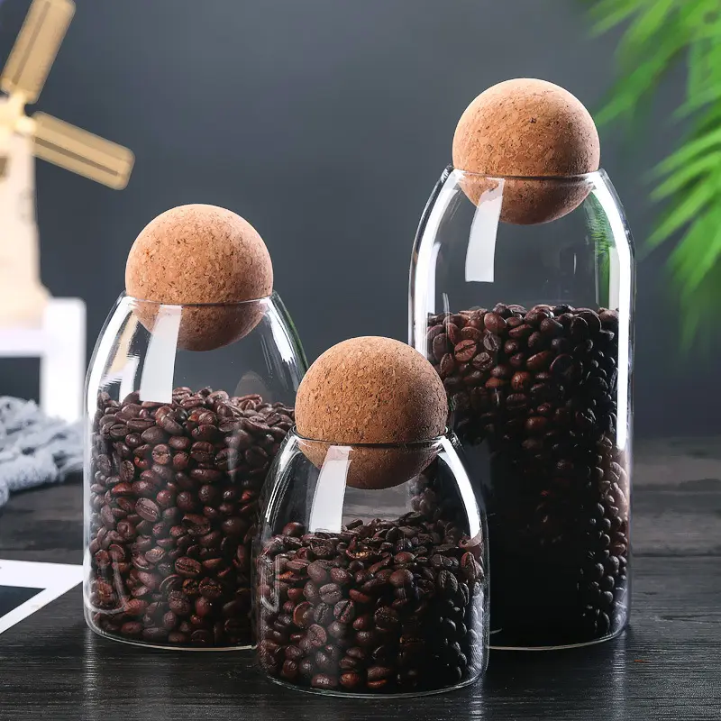 גבוהה בורוסיליקט זכוכית בקבוק כדור בצורת אטום מכסה צנצנת קפה שעועית אחסון תיבת מטבח דגנים אחסון צנצנת