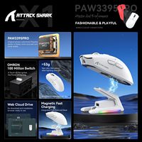 Souris de jeu sans fil ATTACK SHARK X1 avec station de charge RGB Capteur PAW3395 PRO Souris d'ordinateur tri-mode ultra légère