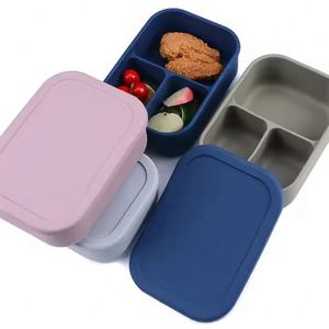 Custom Logo Eco-Friendly 3 Grids Silicone Bento <b>Lunch</b> <b>Box</b> With Lid <b>School</b> Kids Microwaveable & Bpa-Free for Work - Product Image 2