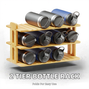 2 Tier Wood Kitchen Pantry Water Bottle Storage <b>Rack</b> for Cabinets Home Cup and <b>Wine</b> Holder <b>Shelf</b> Organizers - Product Image 2