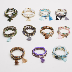 Boho multicapa de corazón de arroz cuentas de búho de madera con cuentas pulsera de la joyería para las mujeres