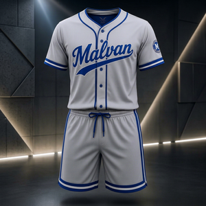 Malvan <b>Baseball</b> Uniform Set Gray Blue 23 Adults Unisex Jersey Shorts Cap <b>Glove</b> Breathable Polyester Team Sportswear - Product Image 1