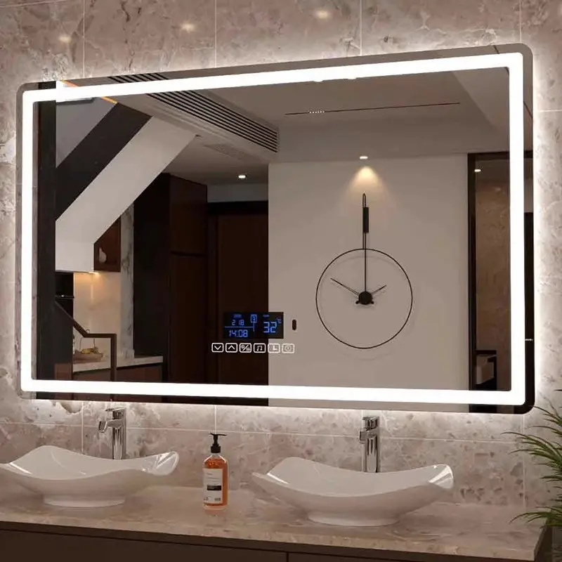 תאורת LED נגד ערפל מראת חדר אמבטיה ללא מסגרת LED חכמה מרובעת מראה