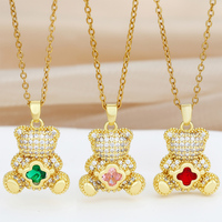 Collier Pendentif FY Fashion Jewelry Plaqué Or Zircon Cubique Entièrement Sertie de Diamants, Motif Trèfle, Cœur et Ours Mignon