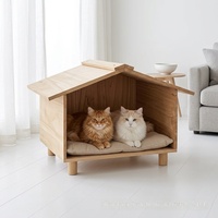Lit et maison pour chat en bois de Paulownia, style nordique, surélevé, résistant à l'humidité, pour plusieurs chats, intérieur, toutes saisons