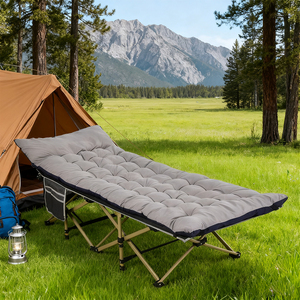 Lit pliant simple inclinable et extensible avec cadre en acier moderne, portable pour le camping et l'extérieur - Product Image 2