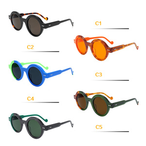 Yuvarlak güneş gözlüğü laminasyon asetat güneş gözlüğü UV400 koruma Retro perçin Vintage güneş gözlüğü Unisex erkekler ve kadınlar için - Product Image 5