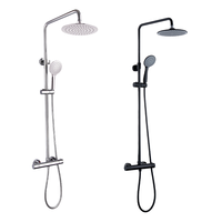 Mitigeur de douche thermostatique moderne en laiton brossé avec cartouche céramique, barre coulissante, fonction pluie et douchette à main, commande monocommande, pour villa