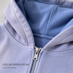 Sudadera con capucha para hombre personalizada, 450GSM, azul lavanda degradado, con cremallera, estilo vintage desgastado, ropa urbana, OEM ODM - Product Image 4