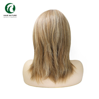 Perruque en cheveux Remy chinois pour femmes, 9 pouces, perruque à dentelle frontale, dessus mono, densité 130%, cheveux légèrement ondulés