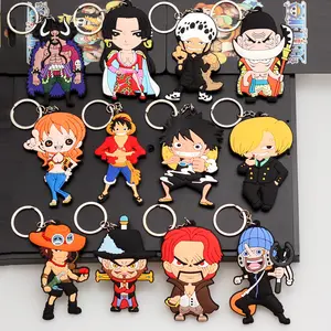 46 Designs Anime Sanji Luffy PVC Keychain Double Side Rubber Keyring Jewelry Accessory
