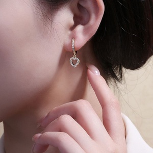 Stainless Steel Heart-shaped Bee Star Flower Earrings <b>Women</b> Zircon Small Fresh Luxury Diamond-set 14K Gold Plated Party - Product Image 6