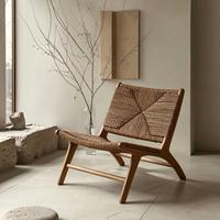 Fauteuil lounge en rotin Wabi-sabi, fauteuil de détente en bois massif, fauteuil inclinable vintage design pour hôtel boutique et décoration intérieure