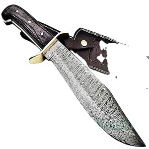 Cuchillo Bowie de Supervivencia y Caza de Grado Industrial, Hecho a Mano, con Hoja de Acero de Damasco Duradera y Mango de Madera Pakka, OEM - Product Image 1