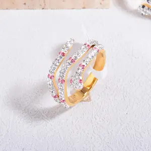 Stainless Steel Sexy Black Pink Stone Spiritual Boho Cubic Zirconia Rings Ice Out Gold Snake Ring