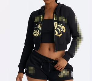 PEEQI American Ed Clothes Famous Long Sleeve Zip up Hoodie Jacket Top and <strong>Biker</strong> <strong>Shorts</strong> Two Piece Set <strong>Women</strong> Clothing - Product Image 3